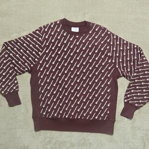 VTG Champion Maroon Allover Logo Crewneck Reverse Weave Sweatshirt Mens Size L
